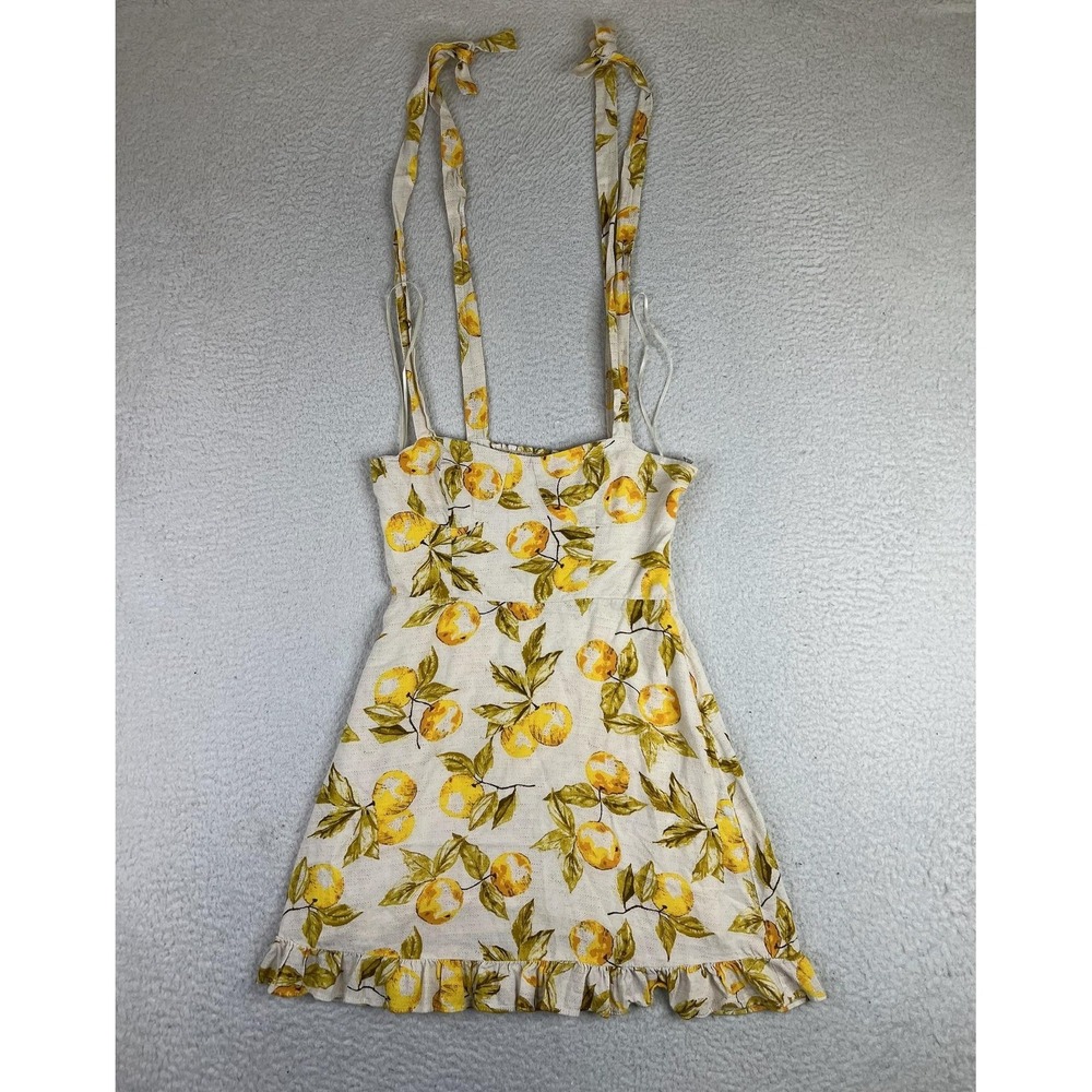 Urban Outfitters Lemon Print Linen Mini Dress Yellow Ruffle Sundress Small